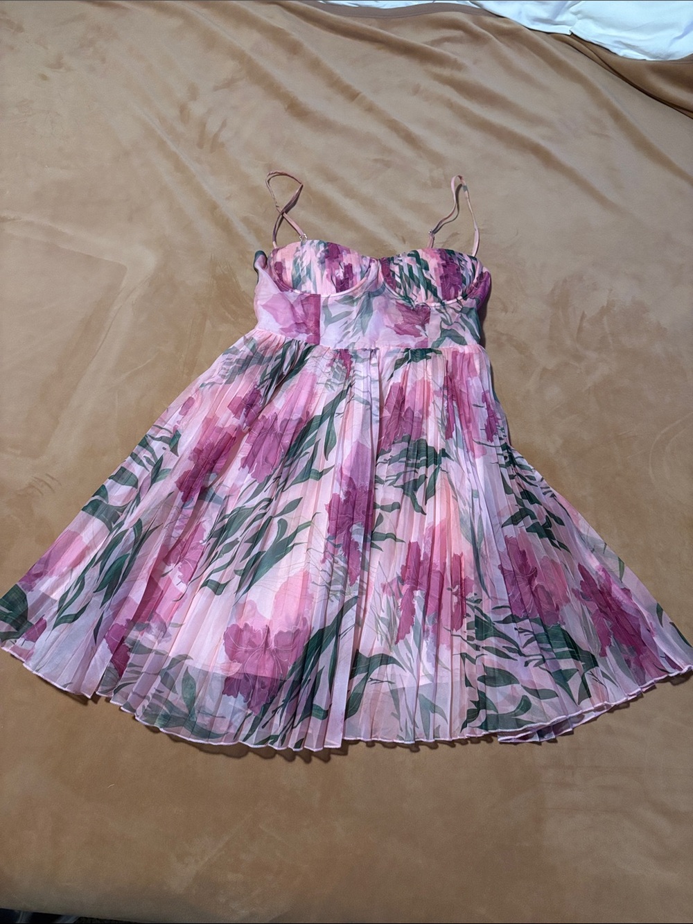 Petal & Pup Pink Floral Pleated Mini Dress